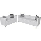 KOIECETA Sofa Set 3-Sitzer + 2-Sitzer Kunstledersofa Loungesofa Couch mit Kissen Weiß