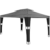 tectake Poly Rattan Pavillon 3x4m, Doppeldach-System für Gute Luftzirkulation, wasserabweisend, Gartenpavillon, Festzelt für Garten & Terrasse (Schwarz Anthrazit)