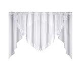 Schöne Fertiggardinen Gardinen mit kräuselband Fenstergardinen Gardine küche aus Voile mit Faltenband Kräuselband Store Kurzgardine Spitze Kurz Modern Weiß Gipüre 150x400 cm LB-5