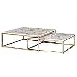 KADIMA DESIGN Moderne Eckige Wohnzimmertische, 2er Set Couchtisch Weiß Marmor Optik & Beistelltisch, 2-teilig, Tischgestell Metall Gold, Edle Satztische (Höhe 22-27 cm)