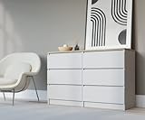 3xEliving Demi Sideboard Kommode 6 120cm - mit 6 Schubladen Größen (Weiß & Sonoma)