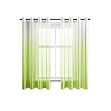 CUTEWIND Farbverlauf Vorhang Weiß Grün Voile Gardinen Transparent mit Ösen Ösenschal Dekoschal Fensterschal für Wohnzimmer Schlafzimmer 140cm x 160cm (B x H) 2er Set