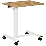 HOMCOM Höhenverstellbar Steh-Sitz Schreibtisch Laptoptisch Stehpult Beistelltisch mit Rollen C-förmig Platzsparend für Arbeitszimmer Wohnzimmer Natur+Weiß Belastbar bis 70 kg 65 x 48 x 70-110 cm