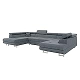 MEBLINI Schlafcouch mit Bettkasten - Ecksofa mit Schlaffunktion - Sofa mit Relaxfunktion und Kopfstützen - Couch U-Form - Eckcouch - Wohnlandschaft - Carl - 338x203x55cm - Grau Samt