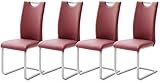 Robas Lund Esszimmerstühle 4er Set Rot-Bordeaux Schwingstuhl-Set, Stuhl bis 120 kg belastbar