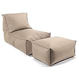 mokebo® Sitzsack Outdoor + Hocker für Kinder & Erwachsene 'Der Sundowner' Bean Bag mit EPS-Perlen Füllung, Relaxliege, Liegekissen, Bodenkissen Balkon & Garten in beige, nur wasserfest mit Schutzhülle