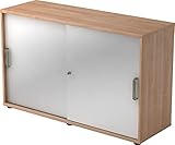 bümö® Schiebetürenschrank 2 OH abschließbar in Nussbaum/Silber mit Streifengriffen