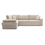 Ecksofa FESTINA 290/230 mit schlaffunktion und Bettkasten - L-förmig - Stoff Cordstoff - Eckcouch mit dekorativen Kissen (Links, POSO 100 Beige)