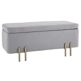 HOMCOM Sitzbank, Polsterbank mit Stauraum, Truhenbank, Stoff, Metall, Gummiholz, Schaumstoff, Hellgrau, 100 x 40 x 42 cm