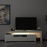 moebel17 TV Lowboard mit LED Sideboard Board stehend, Weiß, Holz, mit 3 Türen viel Stauraum, für Wohnzimmer, Designerstück,192 x 53 x 37 cm, 9048