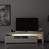 moebel17 TV Lowboard mit LED Sideboard Board stehend, Weiß, Holz, mit 3 Türen viel Stauraum, für Wohnzimmer, Designerstück,192 x 53 x 37 cm, 9048