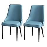 FAiruo lyf Küche Nappaleder Esszimmerstuhl 2er Set Küche Wohnzimmer Lounge Theke Stühle stabile Karbonstahl Metallbeine (Farbe: Hellblau)