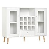 HOMCOM Küchenschrank Sideboard Küchenmöbel mit Glastüren Schublade und 12-Flaschen Weinregal für Esszimmer Küche Spanplatte Hartholz Weiß 100 x 33 x 80 cm