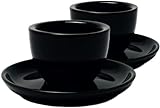 Cookery® Espressotassen 2er Set 90ml aus dickwandigem Porzellan mit Untertasse ohne Henkel | Espresso tassen set | Mokkatassen Set | Espressobecher | (Schwarz)