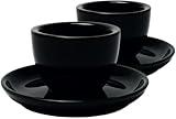 Cookery® Espressotassen 2er Set 90ml aus dickwandigem Porzellan mit Untertasse ohne Henkel | Espresso tassen set | Mokkatassen Set | Espressobecher | (Schwarz)