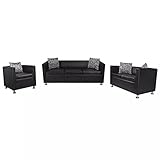 Tidyard Sofa-Set 3-Sitzer und 2-Sitzer & 1-Sitzer Wohnzimmersofa Couchsofa Loungesofa Gartensofaset Polstergarnitur Wohnlandschaft Fuer Wohnzimmer & Balkon & Garten (mit Kissen) Kunstleder Schwarz