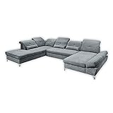 MELFI Wohnlandschaft in U-Form, Stoffbezug Anthrazit - Ausziehbares Sofa mit Schlaffunktion & Bettkasten - 350 x 73 (96) x 245 cm (B/H/T)