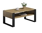 MATKAM Couchtisch KAJA H50 x B100 x T53,6 cm Loft Retro, offene Ablage unter der Tischplatte, Kufenbeine (Artisan Eiche)