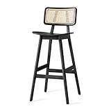 Holz Rattan Stuhl, Hochstuhl, Lässiger Massivholz Hocker, Einfacher Rattan-Stuhl mit Rückenlehne, Hoher Esszimmerstuhl, Bar-Kaffeestuhl, Bequemer Sitz (Color : Tea, Size : 45 * 51 * 102cm)