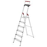 Hailo L84 ComfortLine Alu-Sicherheits-Stehleiter | 6 XXL-Stufen belastbar bis 150 kg | Tiefe Standfläche & Haltegriff | Stehleiter mit Ablage | Aluleiter Made in Germany | Leiter rostfrei | Silber