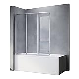 SONNI Duschwand für Badewanne 3-teilig faltbar NANO-GLAS Badewannenaufsatz 130x140 cm(BxH) Duschabtrennung für Badewanne