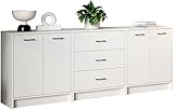 Meble Pitus Kommode Weiß 210 cm MP1 - Sideboard für Wohnzimmer, Schlafzimmer und Flur - 2 Kommoden mit Türen, Verbunden mit Einer Kommode mit 3 Schubladen - Komodenschrank, Möbelplatte