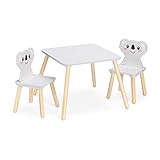 Navaris Kindersitzgruppe 3tlg. aus Holz - 1 Kindertisch 2 Stühle - Tisch Kinderstuhl Set - für Kinder ab 3 Jahren - Sitzgruppe Koala Design weiß