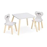 Navaris Kindersitzgruppe 3tlg. aus Holz - 1 Kindertisch 2 Stühle - Tisch Kinderstuhl Set - für Kinder ab 3 Jahren - Sitzgruppe Koala Design weiß