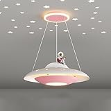 ISSPTYB Astronaut Fun Pendelleuchte für Kinderzimmer, LED-Kronleuchter, blauer UFO-Projektionsstern, rosa Deckenleuchter, Raumfahrer, hängende moderne Planetenlampe für Kinder, Jungen, Mädchen, Kinder