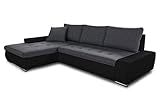 Ecksofa mit Schlaffunktion Faris - Couch mit Bettkasten, Big Sofa, Sofagarnitur, Couchgarniitur, Polsterecke, Bett (Schwarz + Graphit (Madryt 1100 + Inari 94), Ecksofa Links)