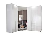 lifestyle4living Kleiderschrank mit Spiegel in Weiß Hochglanz | Drehtürenschrank 7 türig mit 3 Schubladen