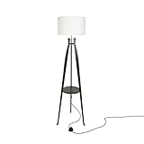 Holtaz LUNA Stehlampe Stehleuchte mit Dreibeinstativ aus Holz und Stoffschirm mit E27 Fassung Schirm Fußschalter - Standlampe für Büro Wohnzimmer Schlafzimmer Hotel – 156 cm hoch