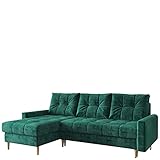 MKS Meble Ecksofa L-Form Sofa Mit Schlaffunktion - Grün - Wohnlandschaft - Ausklappbar Bettsofa - Wohnzimmer L Couch - Polstersofa mit Bettkasten Scandi