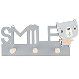 Bieco Garderobe Kinder Smile | Kindergarderobe Holz | Garderoben Haken | Wandgarderobe Holz | Kleiderhaken Kinder | Garderobenleiste Kinder 25 cm | 3 Garderoben Haken | Garderobe Holz Wandhaken