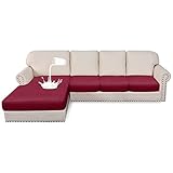 Petrilife 4 Stück wasserabweisender L-förmiger Sektionskissenbezug, Stretch-Sitzkissenbezug für beide links/rechten Sektionalcouch, Universal-Chaiselonge-Schonbezug (3-Sitzer + Recamiere, Weinrot)