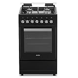 Simfer FS 5031-1 Schwarz, 50 cm Standherd, Gaskochfeld mit Elektro-Backofen, 48 Liter Garraum, Grillfunktion, Mechanischer Timer, Elektrische Taktfunkenzündung