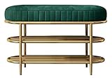 DAZulI Schuhschrank Metall Schuhaufbewahrung Bank mit Kissen Gepolstertes Schuhregal mit 2-stöckigem Regal, einfache MontageFlur, Schlafzimmer (Farbe: Grün, Größe: 80 x 32 x 45 cm)
