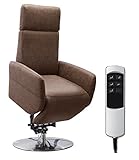 Cavadore TV-Sessel Cobra mit 2 E-Motoren und Aufstehhilfe / Elektrisch verstellbarer Fernsehsessel mit Fernbedienung / Relaxfunktion, Liegefunktion / bis 130 kg / M: 71 x 110 x 82 / Lederoptik Braun