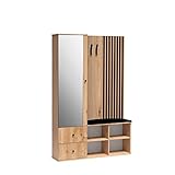 Cool24 CALI Gaderobenschränke Flur Set - Garderobe mit Spiegel - Robust Flurgarderobe - Garderobe mit Sitzbank - Schuhschrank - Garderobe Set - Modern Flurgarderoben Set mit Lamellen