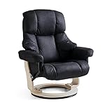 Ibbe Design Schwarz Stoff Drehbar XXL Relaxsessel mit Hocker und Manuell Verstellbar Relaxfunktion Stressless Fernsehsessel Crown, 83x88x107 cm