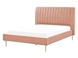 Beliani Elegantes Doppelbett rosa pfirsichrosa aus Samtstoff 140 x 200 cm Marville