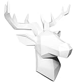 Hansmeier® Hirsch Wandskulptur | Weiß | 42 x 41 cm | Wanddeko Geweih Modern | Hirschkopf 3D Deko Schädel | Geschenk Weihnachten | Robustes Dickes Material