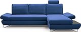 Ecksofa Schlafsofa mit Bettkasten - 3 Sitzer Sofa Couch Ecksofa mit Schlaffunktion Bettfunktion L-Form mit Ottomane - Rechts - Blau