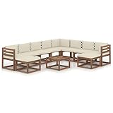 LAPOOH 11-TLG. Garten-Lounge-Set mit Kissen, Lounge Gartenmöbel Set, Gartenlounge Set, Loungemöbel, Möbelsets, Garten Möbel, Balkon Möbel, Creme
