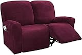 Stretch-Samt-Recliner-Abdeckung mit Seitentasche 6-teiliger elektrischer Recliner-Abdeckung, Ultra weiche rutschfeste Sesselabdeckungen for Kinder Haustiere (Color : Wine Red, Size : 6-Piece)