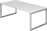 bümö® Schreibtisch R-Serie höhenverstellbar, Tischplatte 200 x 100 cm in weiß, Gestell in Silber