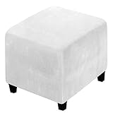 XGANGM Samt Ottomane Schonbezug Hockerbezug Quadratisch 40x40/50x50/70x70/100x100CM Stretch Hockerbezug Schonbezüge Husse Hocker Abdeckung Sofa Ottoman Überzug,Milky,1Medium