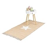 Relaxdays Flickenteppich 70 x 140 cm mit Sternmotiv aus 100% Baumwolle, Fransen, Fleckerlteppich, beige