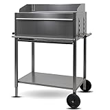 Premio III Grillwagen BBQ Holzkohlegrill aus rostfreiem Edelstahl – Made in Germany: 5-fach höhenverstellbar, 3-teiliger Grillrost, Grillfläche: 55 x 33 cm