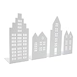 UNUS Home Deko Häuser Metall, Windlicht Teelichthalter Lichthaus, Buchstützen Bücherhalter, 4er Set